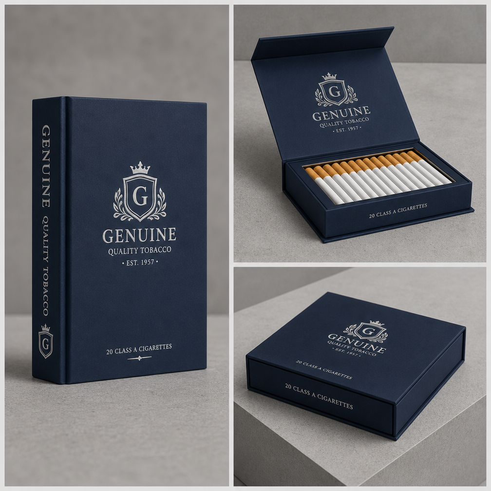 blue and white cigarette box