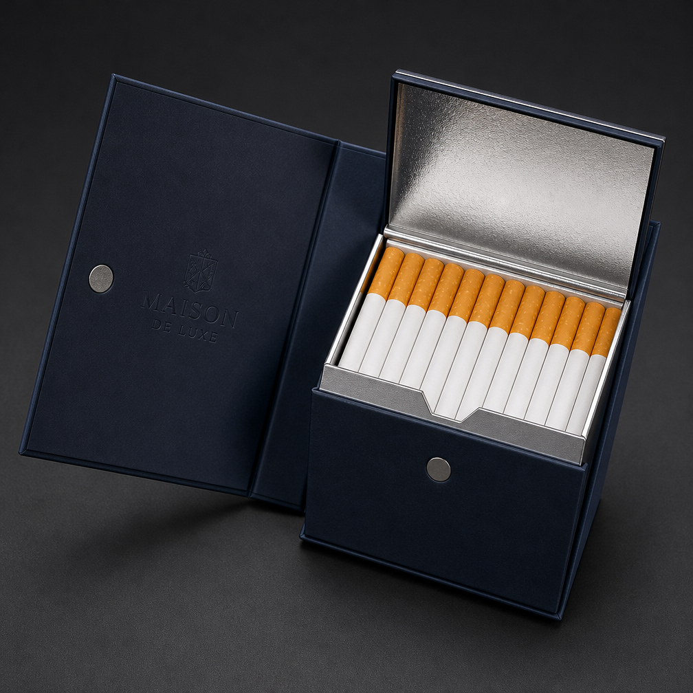 blue and white cigarette box